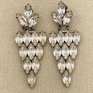 Vintage 1980's THELMA DEUTSCH Oversized White/Clear Rhinestone Clip On Earrings